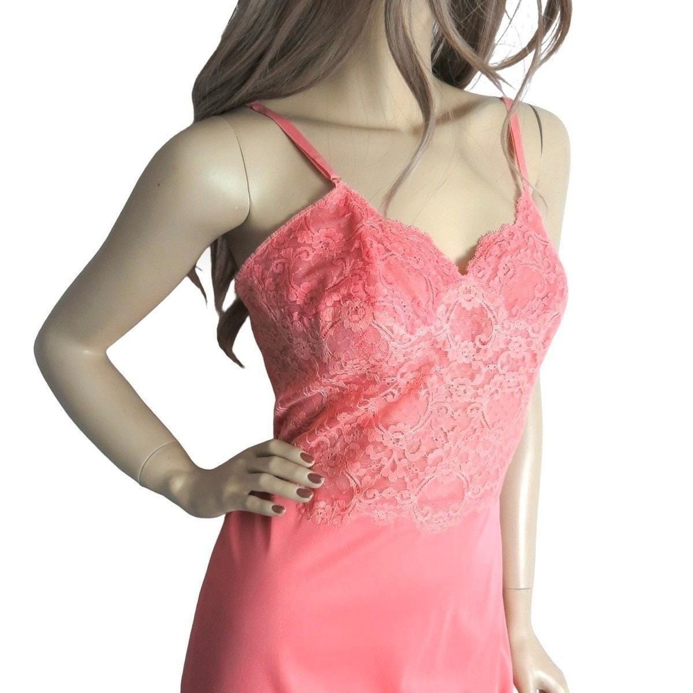 Vintage 1960s Flamingo Pink‎ Lace Slip Dress Small Fairycore Coquette Lingerie - Picture 5 of 9